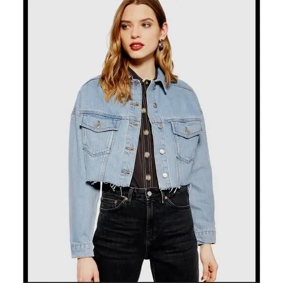 TopShop Hacked Light Denim Jacket SIze 4 - Picture 1 of 10